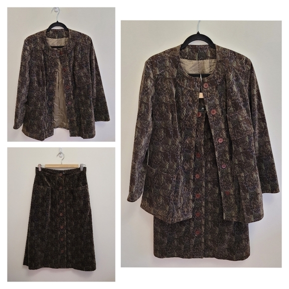 VINTAGE 70s Corduroy Abstract Skirt Suit Set - Picture 1 of 16